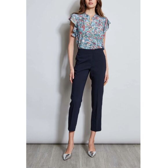 T-Tahari Flutter Sleeve Blouse Shirt Women's Size Small Royal Paisley Print - Picture 4 of 9